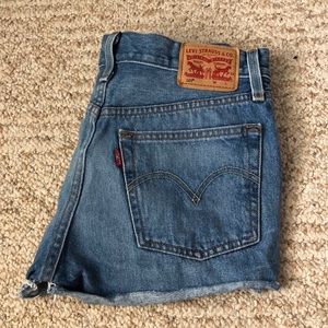 Medium wash jean shorts